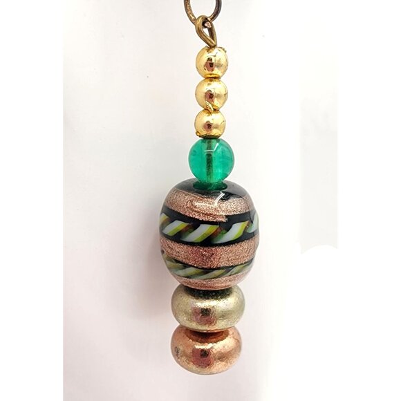 Handcrafted Brass & Coppery Murano Glass Beaded Dangle Earrings Warm Fall Colors - Picture 2 of 5